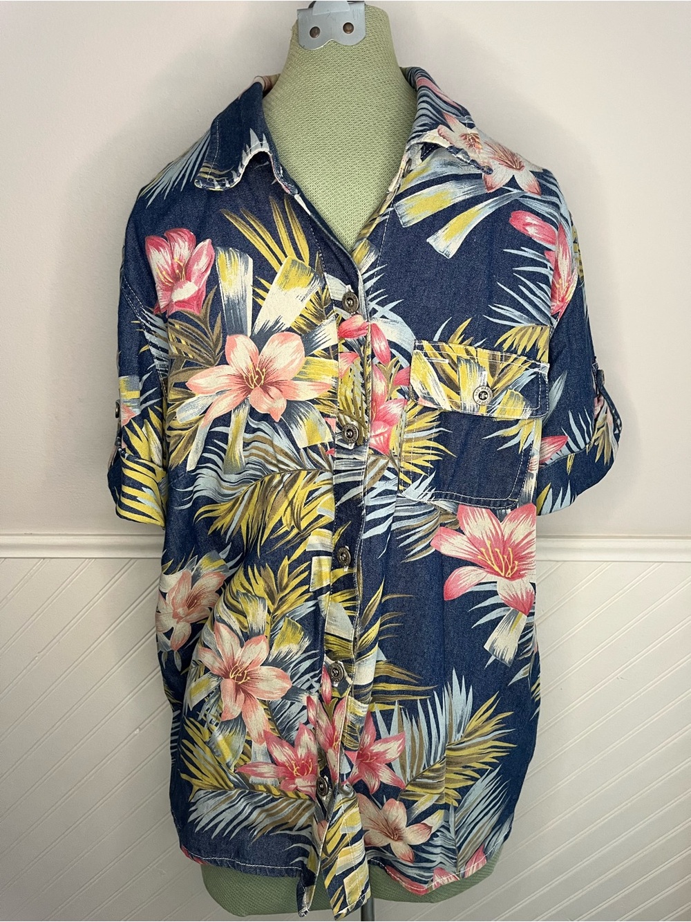 Sag Harbor Men XLarge Hawaiian Print Button Down Casual Summer Shirt